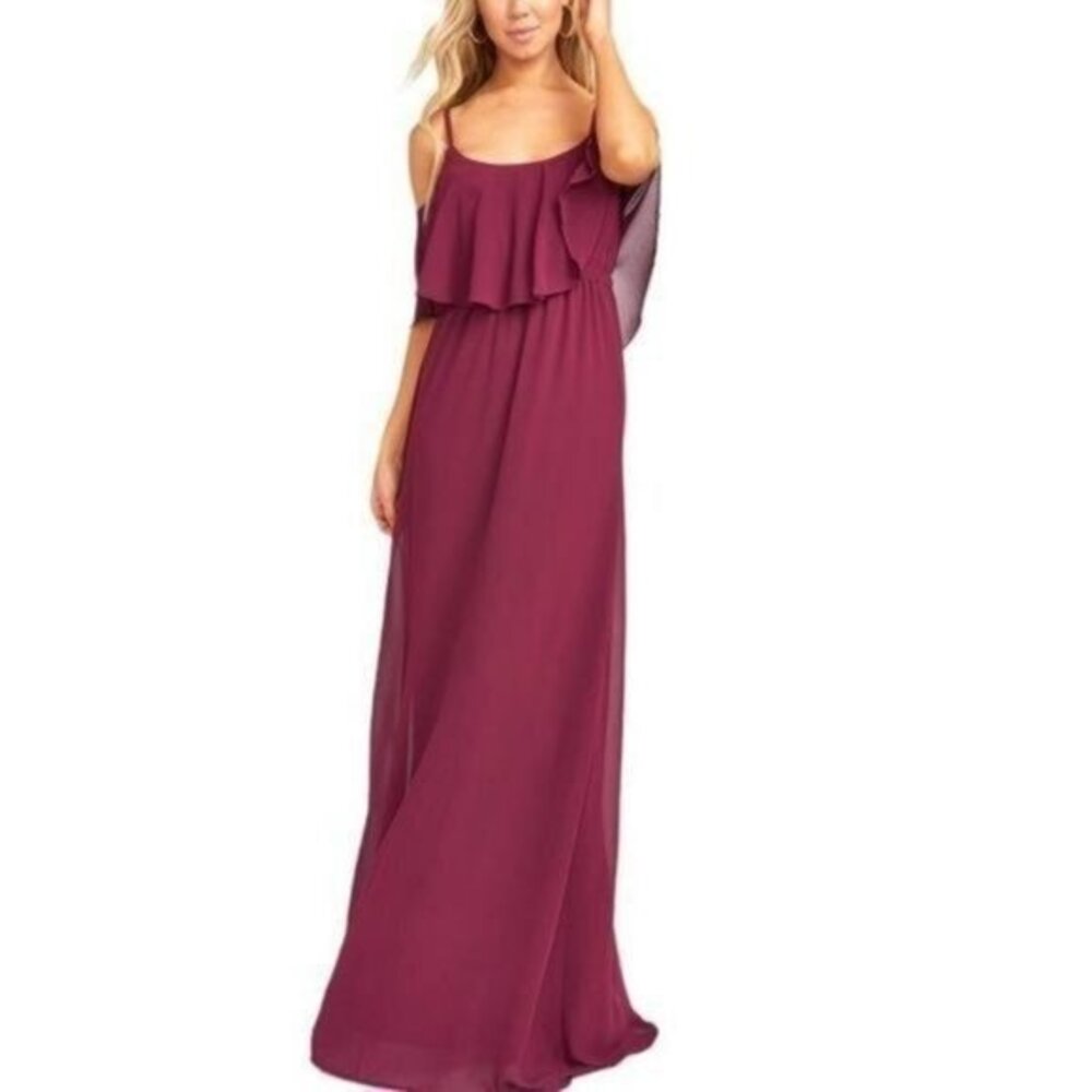 Show Me Your Mumu Caitlin Ruffle Maxi Dress Merlot Chiffon - New Without Tags